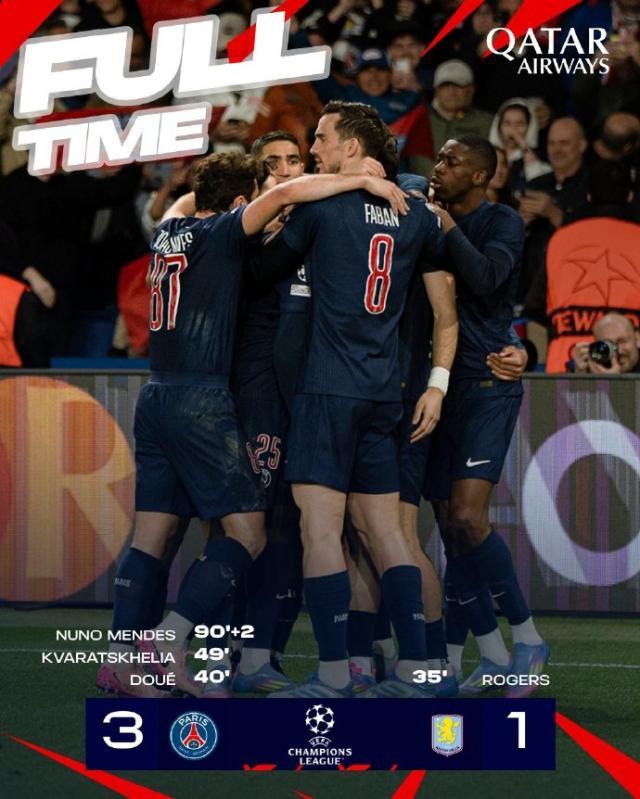 【欧冠】杜埃世界波克瓦拉一条龙，巴黎3比1逆转维拉